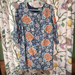 Old Navy Blue and Orange Floral Long Sleeve Dress